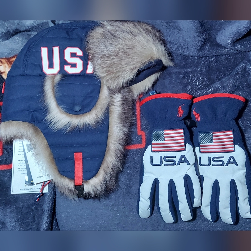 Polo Ralph Lauren 2022 Team USA Beijing Olympics Trapper Hat & Matching Gloves
